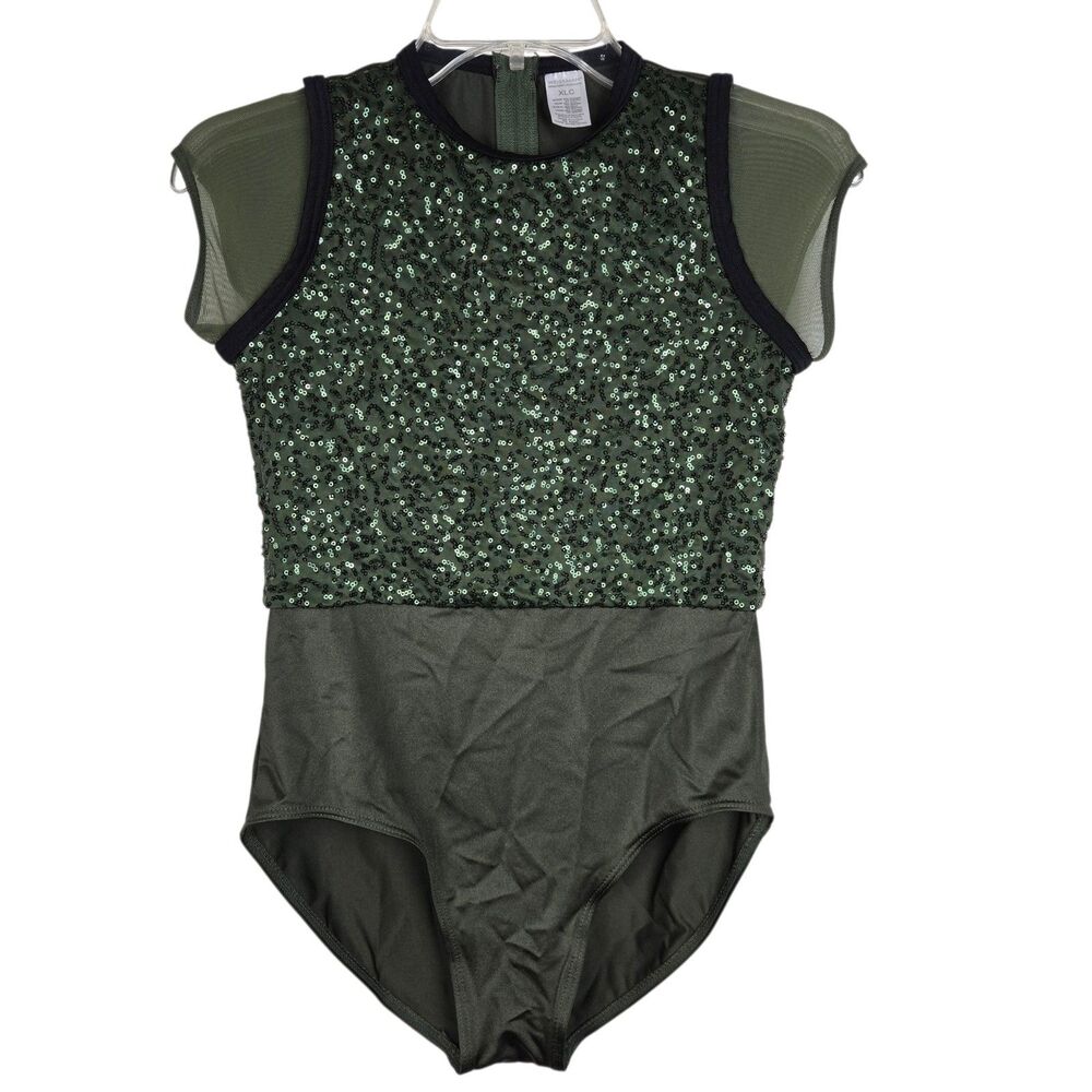 Weissman Get Up 12400 Sz XLC XL Child Green Dance Leotard Green Sequins